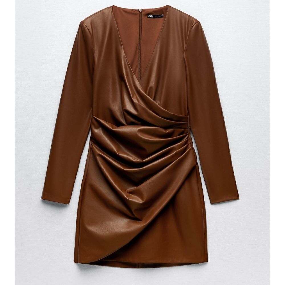 Nwt ZARA FAUX LEATHER DRESS BROWN NWT S bloggers fav - Picture 15 of 16